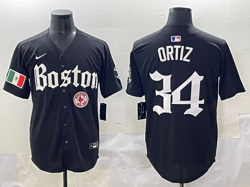 Men 2025 Boston Red Sox 34 Ortiz Black Five generations Joint Name Nike MLB Jersey style 23